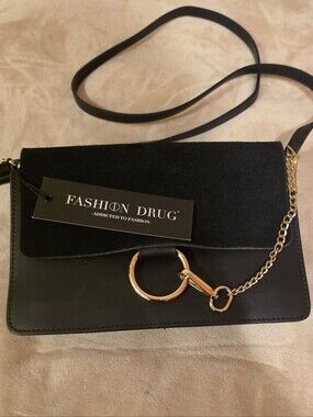 NWT Fashion Drug Black Genuine Leather Suede Chloe Faye Style Ring Crossbody Bag